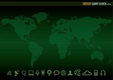 Tech Globe Map Icons Set